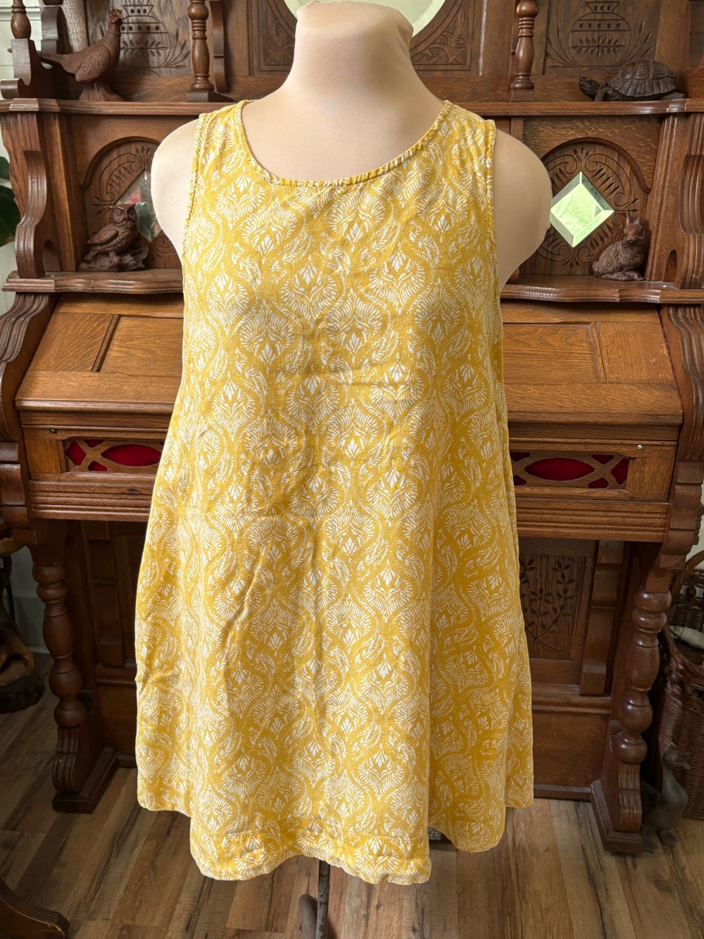 Sigrid Olsen Yellow and Cream 100% Linen Dress Size Medium